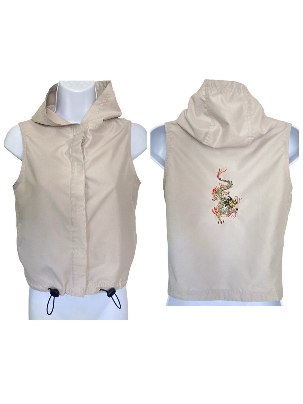 Vintage Y2k 90s Rave Sporty Athletic Gorp Boho Fairy Whimsi Dragon Hooded Top XS